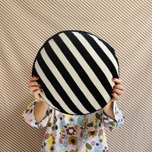 Black Stripe Velvet Round Cushion